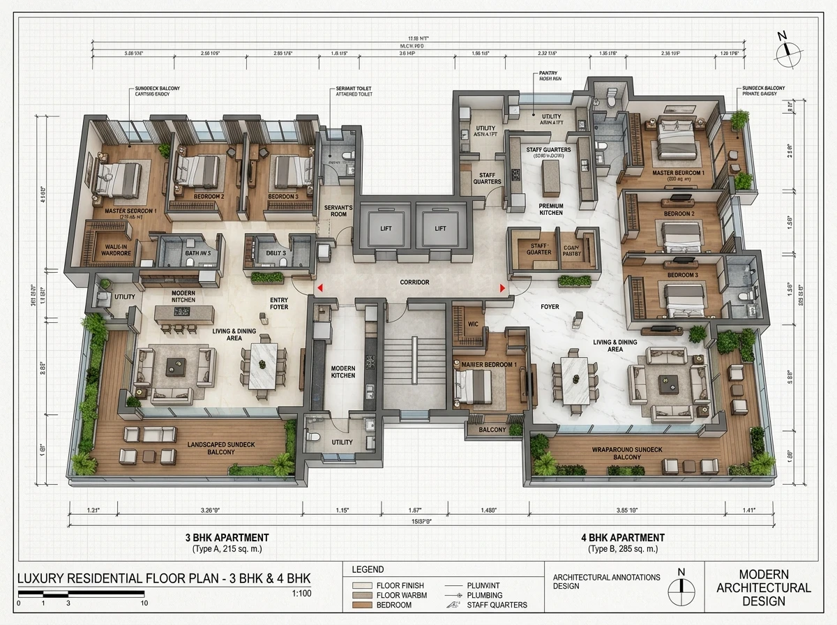 Shaligram Everest Ravet 3 BHK Layout Plan